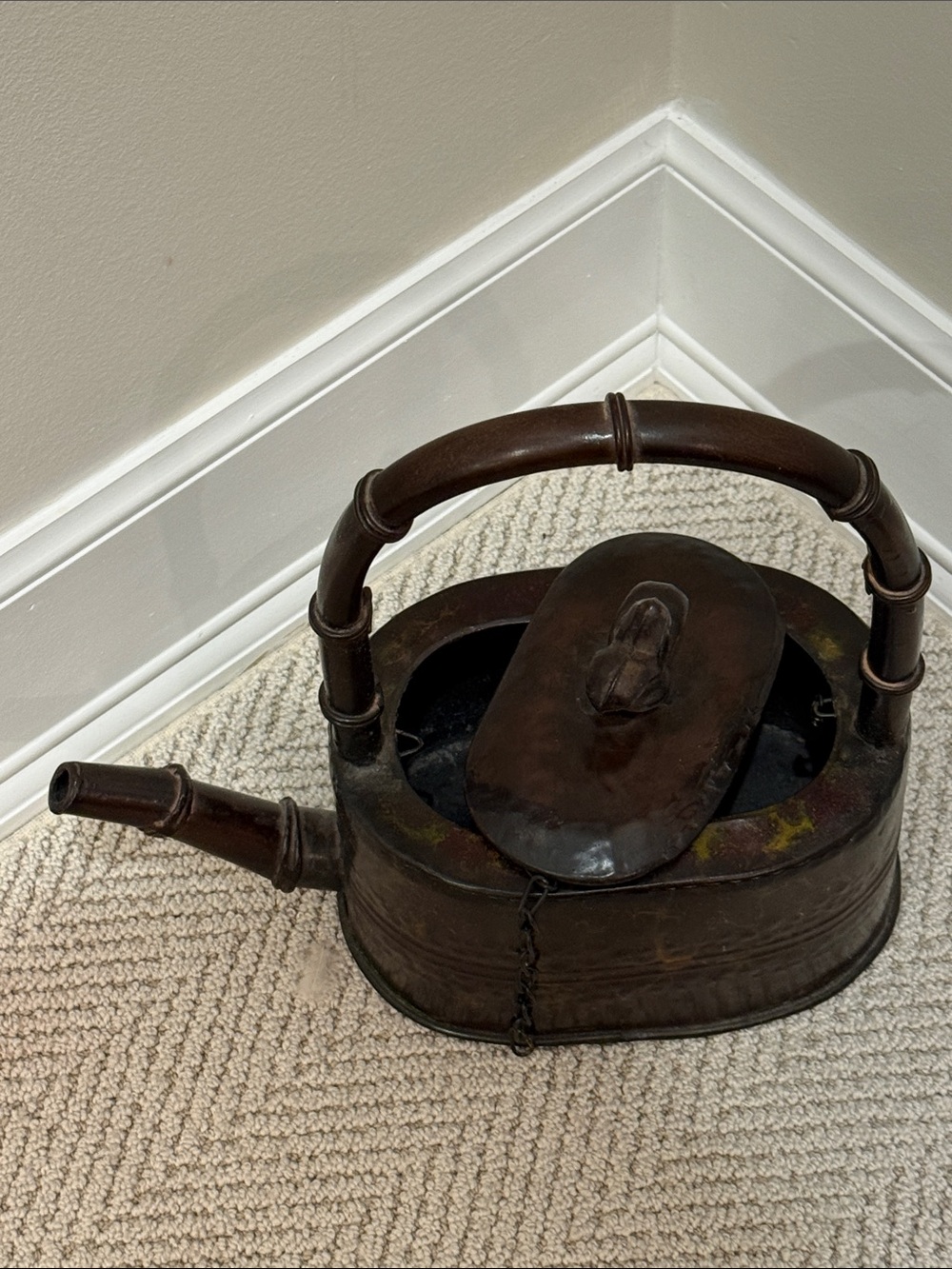 Antique Brown Metal Kettle Decorative Accent